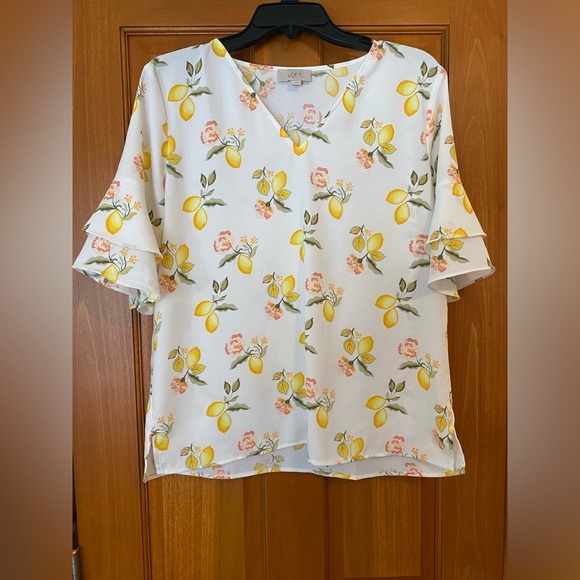 Loft Outlet Lemon Breezy Short Sleeve Top Ruffles Small White Lightweight Spring - Picture 1 of 8